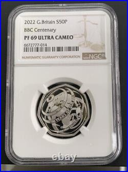 2022 Silver Proof 50p coin BBC Centenary NGC Graded PF69 Royal Mint Limited 3500