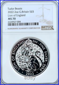 2022 Tudor Beast Silver Lion of England 2 oz £5 NGC MS70 Great Britain