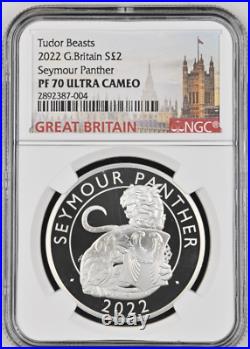 2022 UK £2 1oz Silver Tudor Beasts SEYMOUR PANTHER NGC PF70UC 1st coin