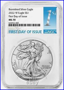 2022 W Burnished $1 American Silver Eagle NGC MS70 FDI First Day of Issue %%%