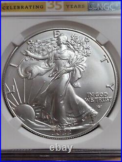 2022 W Burnished $1 Silver Eagle NGC MS70 Early Releases 35h Annivers Label%%