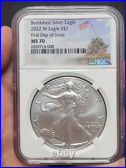 2022 W Burnished $1 Silver Eagle NGC MS70 FDI First Day of Issue Iwo Jima