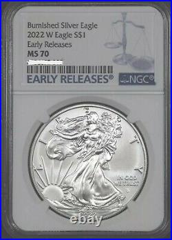 2022 W Burnished American Silver Eagle NGC MS70 ER, Early Releases PRESALE