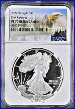 2022 W Proof Silver Eagle, Ngc Pf70uc First Releases, Mountain Label, In Hand