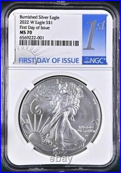2022 w burnished silver eagle ngc ms70 first day of issue 1st label with coa