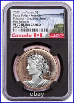 2023 1oz Canada Peace Dollar Rose Gilt Pulsating UHR NGC PF 70 UC First releases