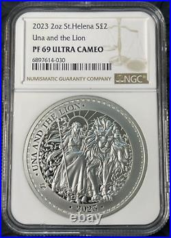 2023 2 Oz Silver St. Helena Una and The Lion Coin NGC PF 69 Ultra Cameo Beauty