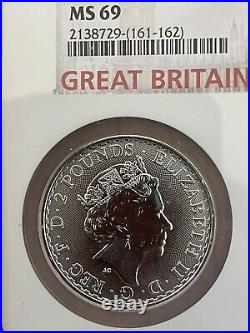 2023 Britannia 2 x 1 oz BU Silver King Charles and Queen Elizabeth NGC MS69 FR