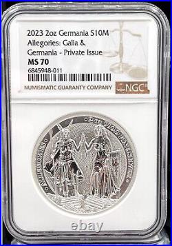 2023 Germania 10 Mark Allegories Galia 2 oz. 9999 Silver Coin NGC MS 70