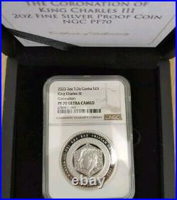 2023 Gr. Britain 2oz Silver Proof £5 NGC PF70 UC KC III Coron. Tristan Da Cunha