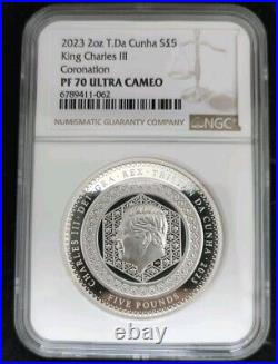 2023 Gr. Britain 2oz Silver Proof £5 NGC PF70 UC KC III Coron. Tristan Da Cunha