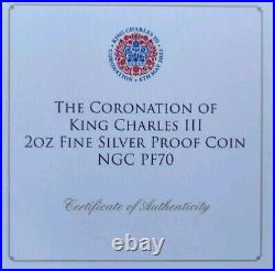 2023 Gr. Britain 2oz Silver Proof £5 NGC PF70 UC KC III Coron. Tristan Da Cunha