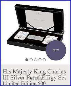 2023 His Majesty King Charles Effigy 1oz Silver Proof 2-COIN Set LE 500 NGC PF70