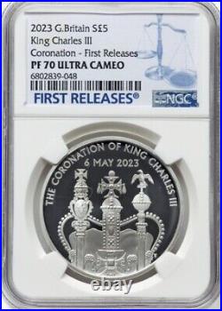 2023 KING CHARLES III CORONATION REGALIA NGC PF70, G BRITAIN 0.999 Silver COIN