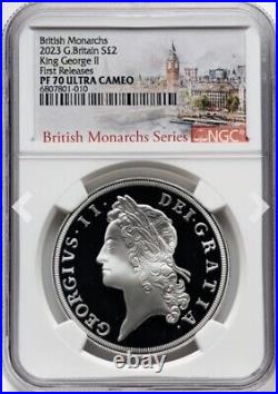 2023 KING GEORGE II BRITISH MONARCHS £2, 1 Oz Great Britain PROOF Coin, NGC PF70