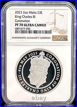 2023 Malta King Charles Coronation Crown Proof 2 oz Silver Coin NGC PF 70 UCAM