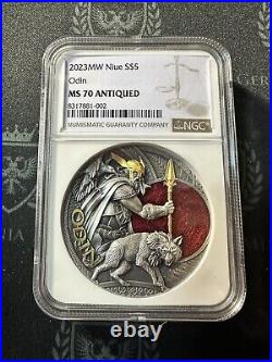 2023 NIue 2 oz Silver Antiqued with Gold Gild Odin NGC MS70 with Mintage of 500