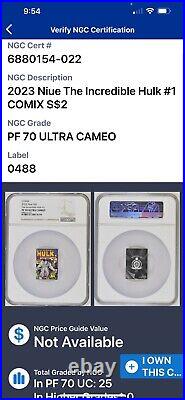 2023 Niue 1oz Silver $2 COMIX The Incredible Hulk #1 Coin NGC PF70 Ultra Cameo