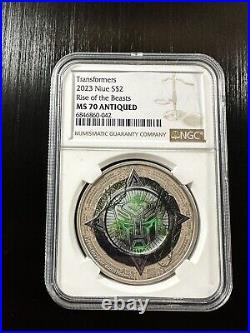 2023 Niue Transformers Rise of the Beasts 1 oz. 999 Silver Coin NGC MS70 Antique