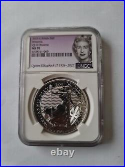 2023 Royal Mint Ngc Ms70 Silver £2 Britannia Last Queen Elizabeth II Obverse