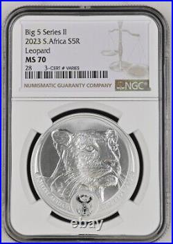 2023 SOUTH AFRICA SILVER BIG 5 RAND LEOPARD MS70 NGC ms 70 R5 SERIES II 2 1 OZ