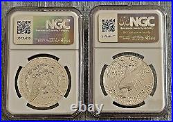 2023 (p) Peace & Morgan Dollars Ngc Ms70 Fdoi (2) Coin Set Omp Inc (in Hand)