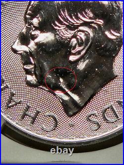 2023 uk 2 pound silver britannia with kc III effigy mint error ms69 struck thru