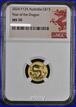 2024 Australia Lunar Series III Year of the Dragon 1/10oz Gold Coin NGC MS 70