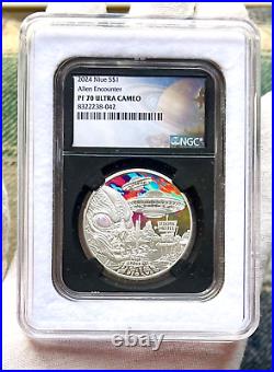 2024 Niue $1 Alien Encounter 1 oz Silver Coin NGC PF70 Galaxy Label Low Pop 90