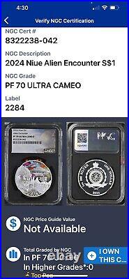 2024 Niue $1 Alien Encounter 1 oz Silver Coin NGC PF70 Galaxy Label Low Pop 90