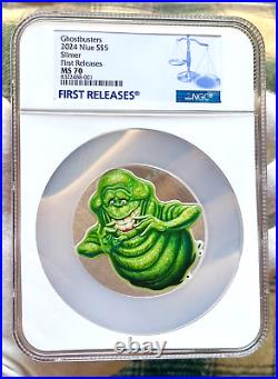 2024 Niue $5 Ghostbusters Slimer Shaped 2 oz Silver Coin NGC MS70 with OGP & COA