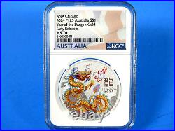 2024 P Australia, 2-Coin Set, Teal & Gold, YOTD NGC Pf 70 Ucam Early Releases