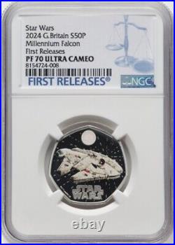 2024 Star Wars Millennium Falcon G Britain SILVER Proof Colorized Coin, NGC PF70