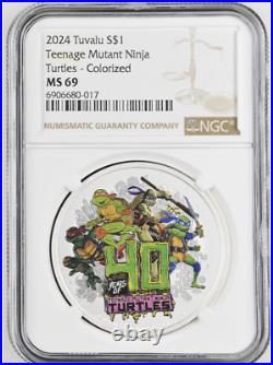 2024 Tuvalu Teenage Mutant Ninja Turtles 1oz Silver Colorized Coin NGC MS 69