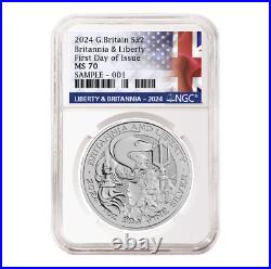 2024 uk 2 lb liberty and britannia 1 oz silver coin ngc ms 70 first day of issue