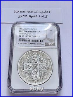 2oz Silver Proof £5 Royal Mint Gothic Crown Quartered Arms 2021 Graded PF69 NGC
