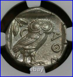 440-404 B. C. Ancient Greek Silver Tetradrachm, Athens Owl, NGC Mint State (MS)
