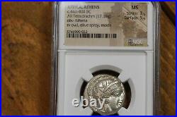 440-404 B. C. Ancient Greek Silver Tetradrachm, Athens Owl, NGC Mint State (MS)