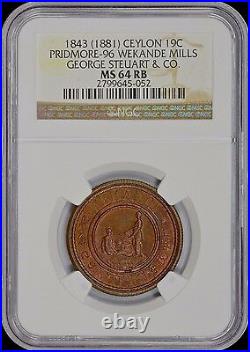 A Lovely Pridmore-96 Ngc Ms64 Rb 1843 Wekande Mills 1881 Token Toned Mint Reds
