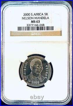 A Rare 2000 South Africa Nelson Mandela Smiley R5 Coin NGC Graded MS63