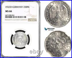 AH69, Germany, Weimar, 200 Mark 1923 D, Munich Mint, NGC MS66