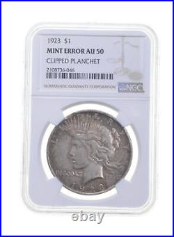 AU50 MINT ERROR 1923 Peace Silver Dollar Clipped Planchet Graded NGC 4221