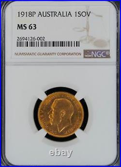 AUSTRALIA 1918 P GOLD COIN SOVEREIGN NGC MS63 BU Uncirculated Perth Mint