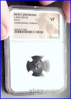 Athl / Atl / A? A Mint in SICILY 340BC Athena Rare Ancient Greek Coin NGC i72667