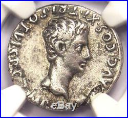 Augustus AR Denarius Coin 27 BC 14 AD, Spanish Mint Certified NGC Choice VF