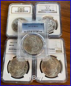 BULK Lot (5 Coins) MS64 1879-1904 Morgan Silver Dollar NGC/PCGS Set Collection