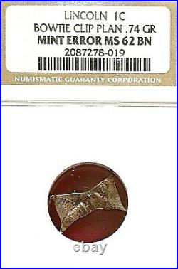 Bow-tie Clip! Lincoln Cent Ngc Ms-62 Bn Mint Error