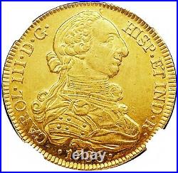 Chile 1786 So DA GOLD 8 ESCUDOS NGC MINT STATE 61 KEY DATE VERY RARE