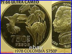 Colombia 1978 750 PesosConservationHummingbirdNGC Proof-66 UC3,100 MintedFS