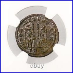 Constantine II. Epfig Hoard. NGC AU. Soldiers, Standards, Trier mint. Roman Coin